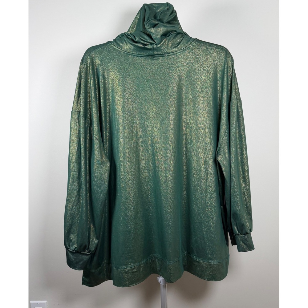 Livi Lane Bryant Women 26/28 Green Gold Metallic Shimmer Hoodie Active Pullover - Picture 3 of 15